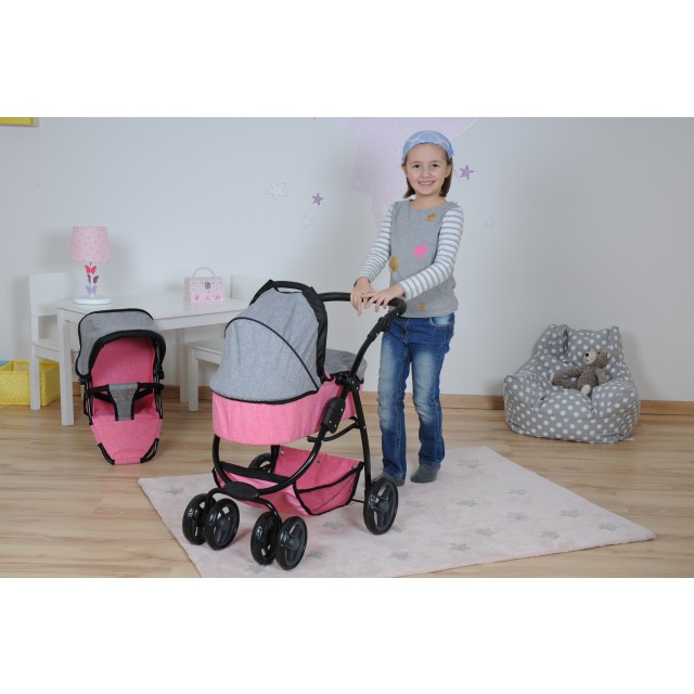 Knorrtoys voziček za punčke - lutke majhen Coco - Jeans Pink 90720