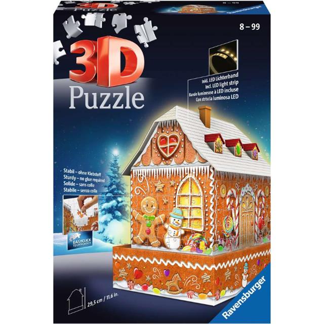 Sestavljanka 3D Hišica iz medenjakov ponoči 257d